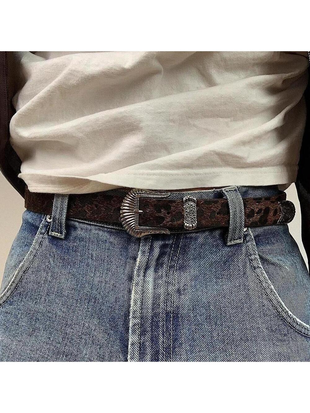 Vintage y2k Cyber style Brown Cheetah Fur American Western boho indie belt - Picture 3 of 8